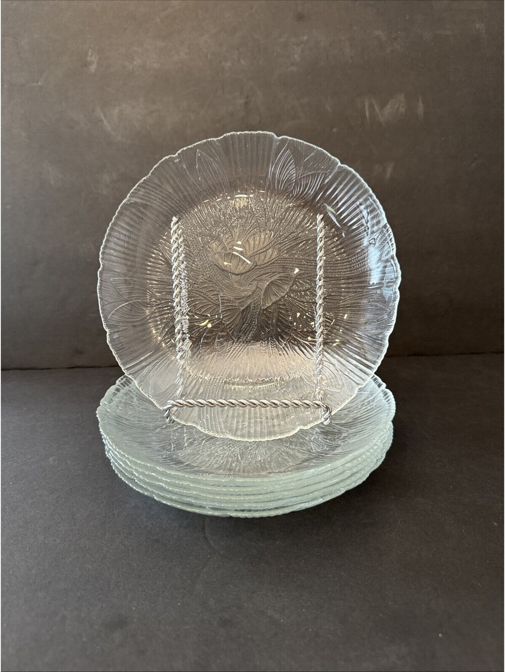 Arcoroc Canterbury Crocus (6) Flower Glass Salad Plates 7.5” Wide